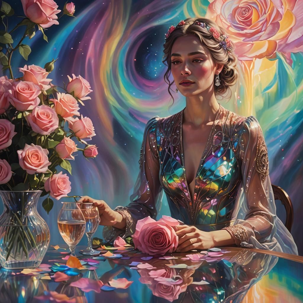 Woman with Roses in Visionary Astral Art