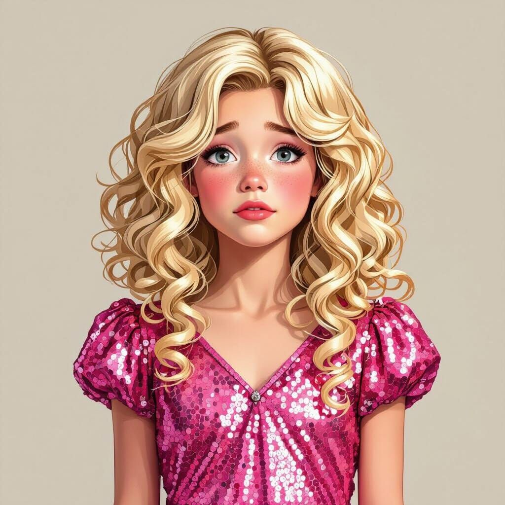 Embarrassed Boy in Sister's Flamboyant Dress and Wig