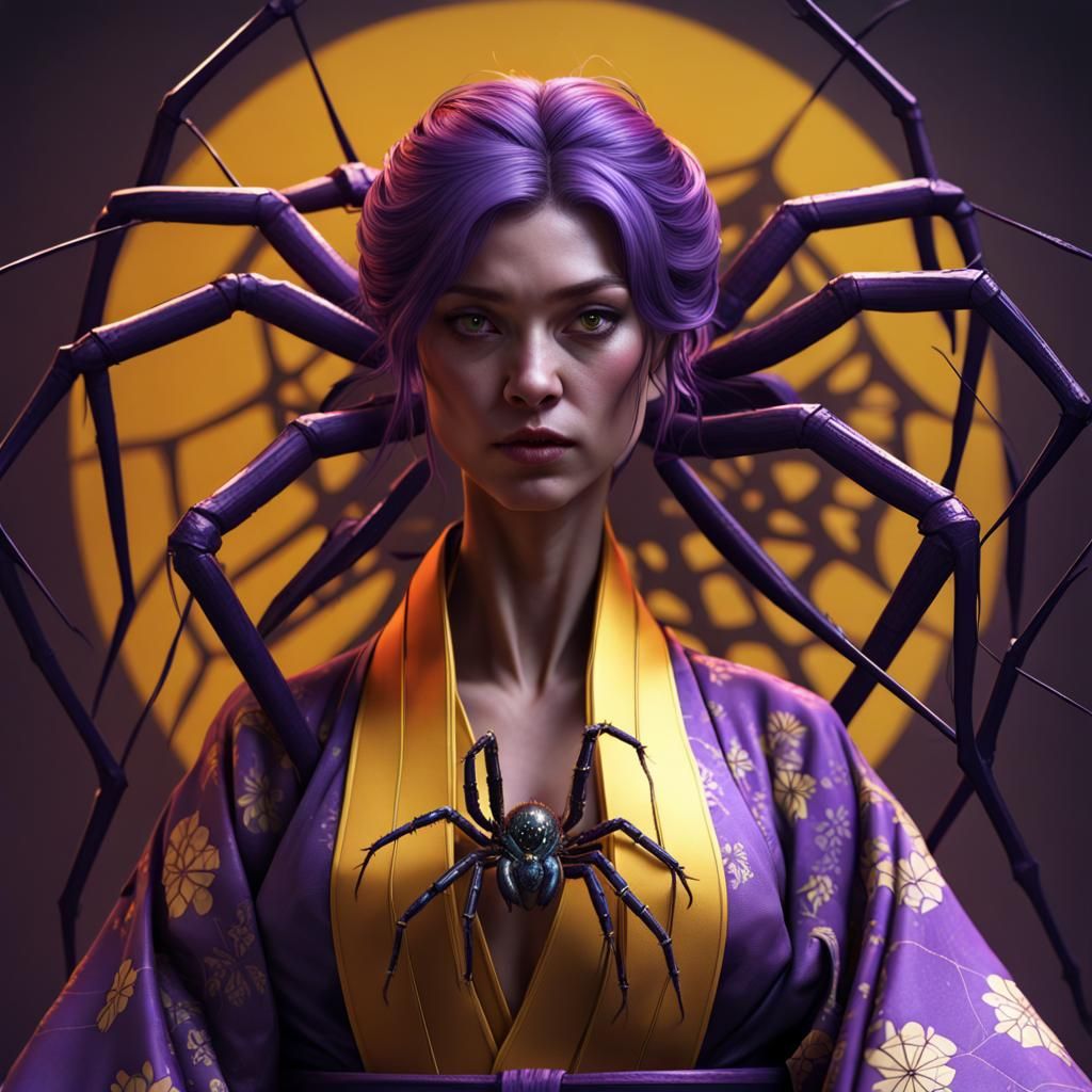 Spider Woman in Kimono: Dark Fantasy Art