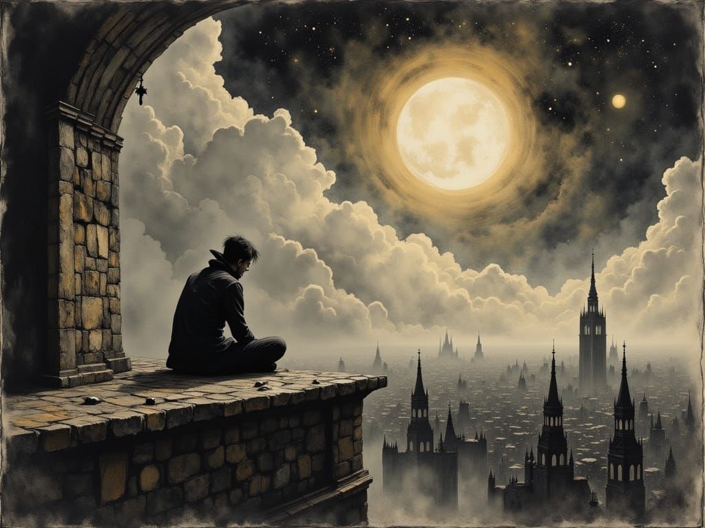 A Serene Astronomer Lost in the Moonlit Expanse