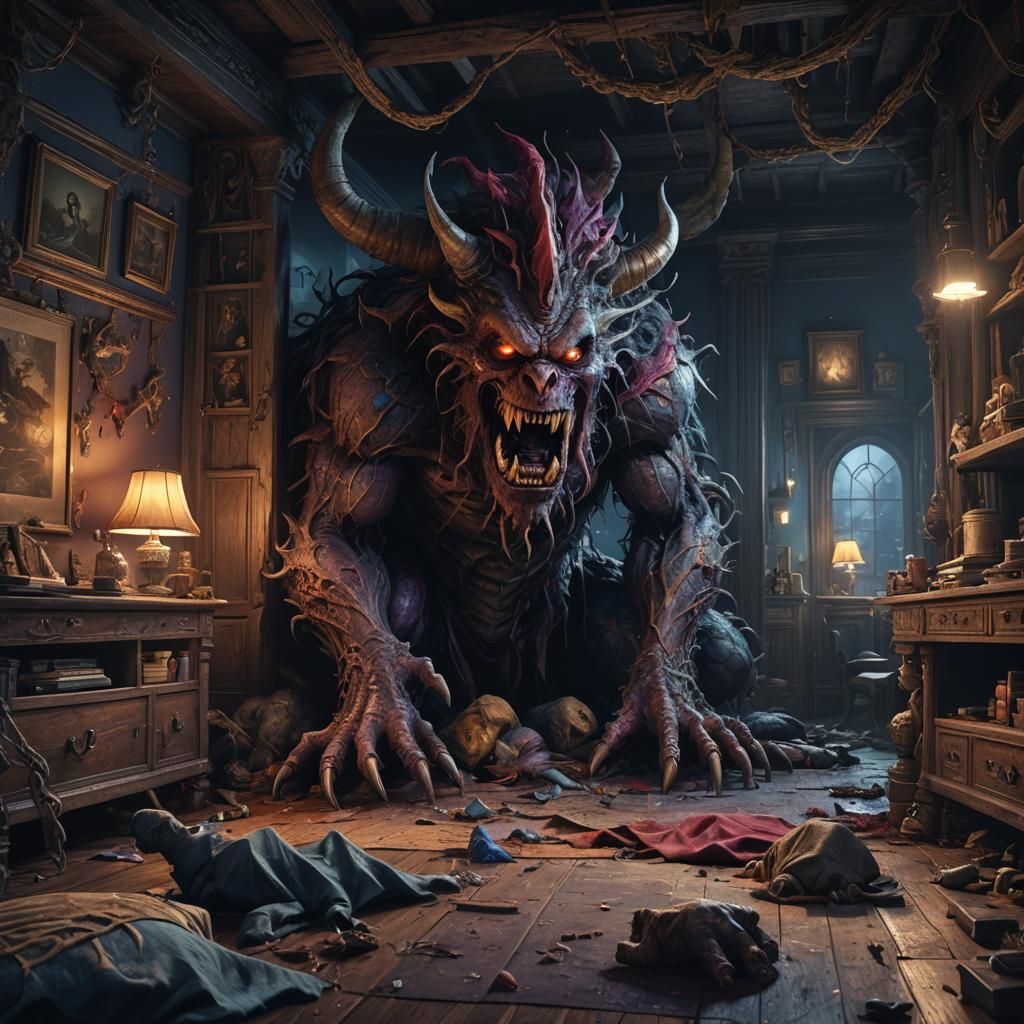 Monster Under Bed: Detailed Matte Painting