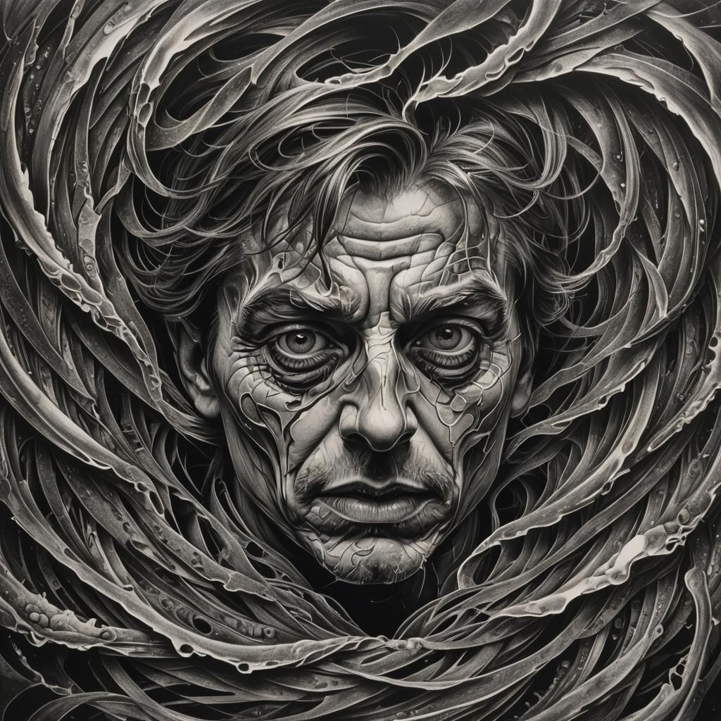 Surreal Charcoal Vortex of Thoughts and Memories