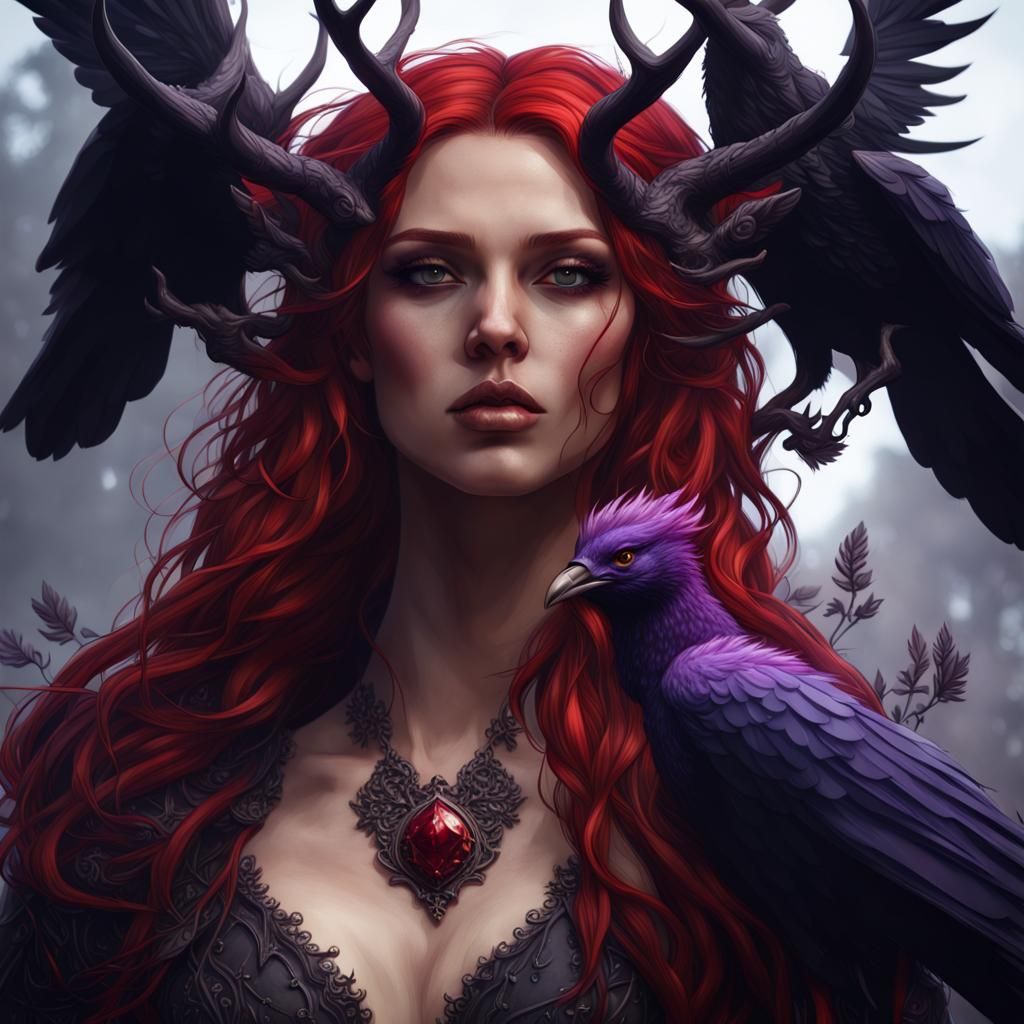Dark Fae, Stag, and Raven: Fantasy Art