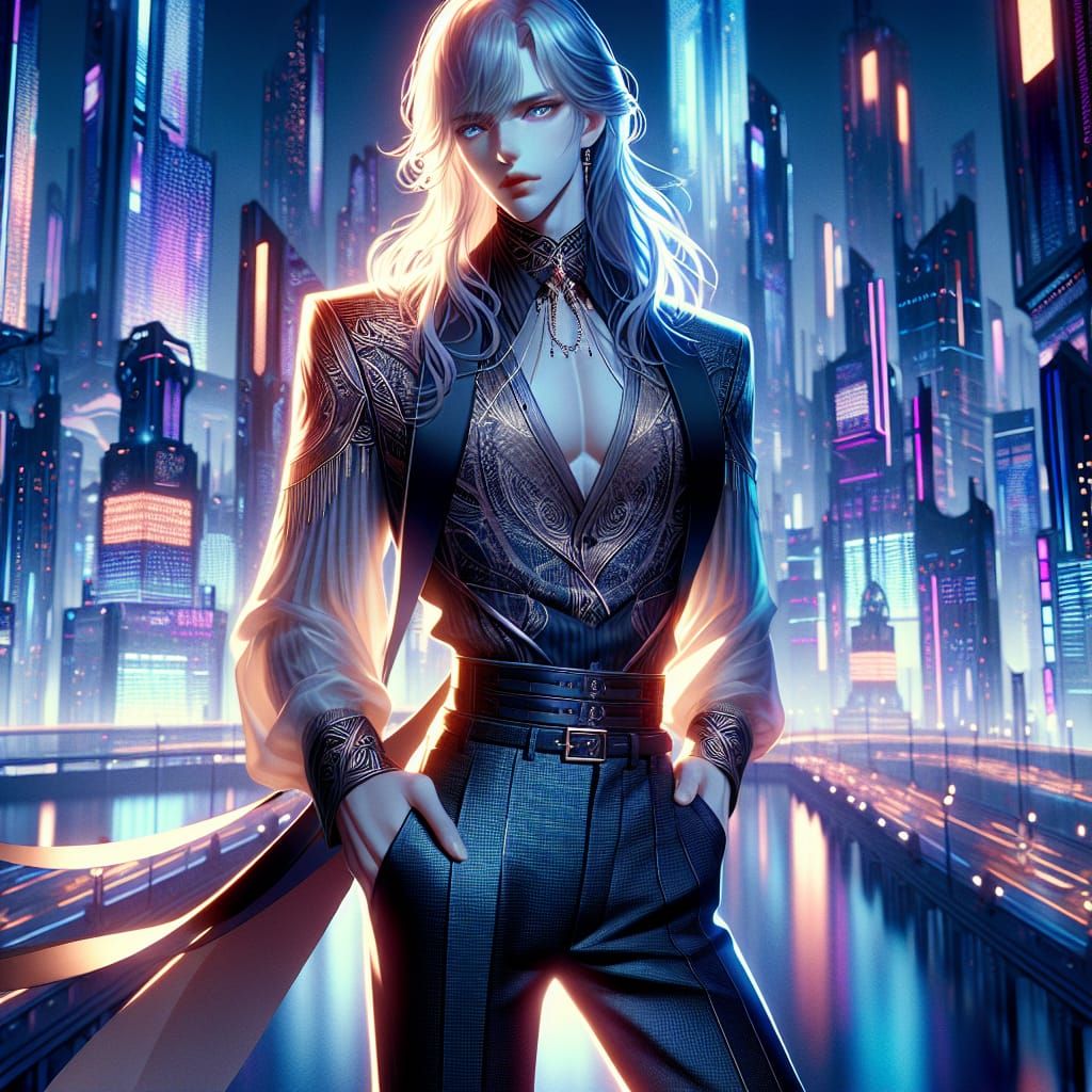 Androgynous Character in Cyberpunk Salamanca, Anime Style