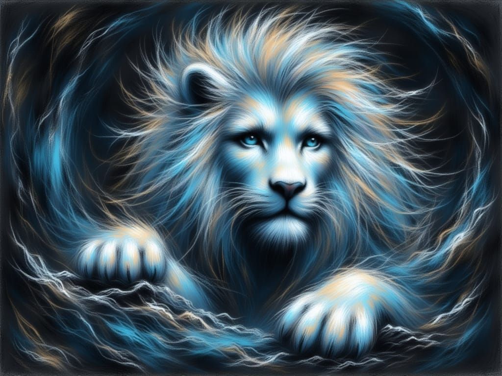 Majestic Lion Emerges from Void in Sci-Fi Style