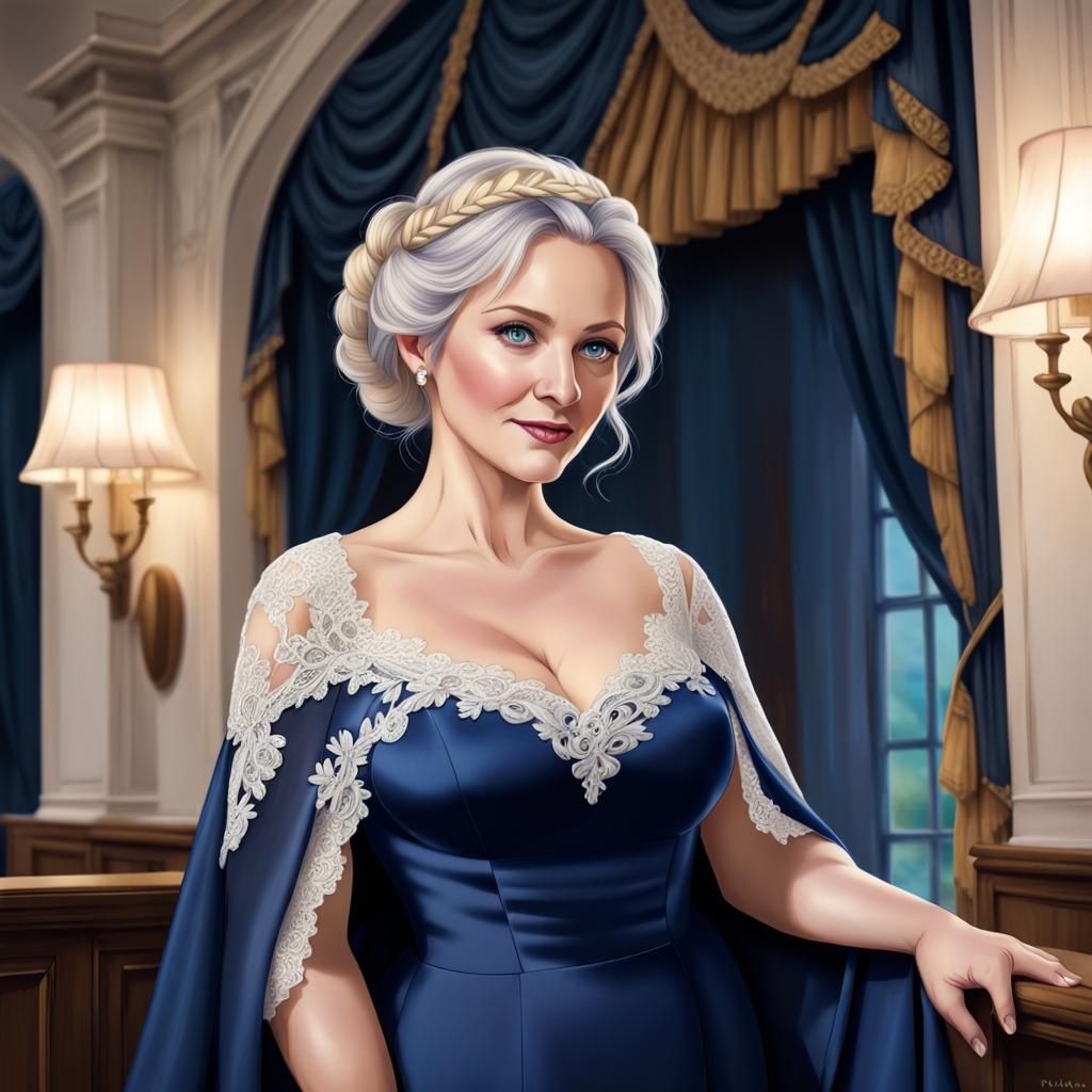 Elegant Woman in Theater Lobby, Alcohol Ink Illustration