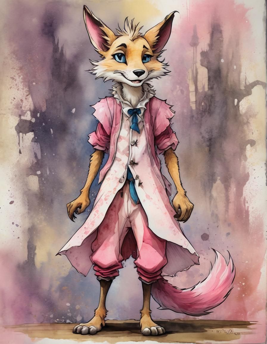 Pink Fox in Frilly Dress, Don Bluth Style