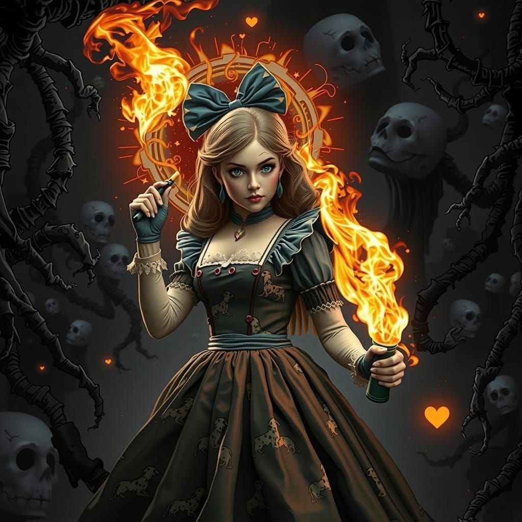 Surreal Wonderland Inferno in Cyberpunk Style