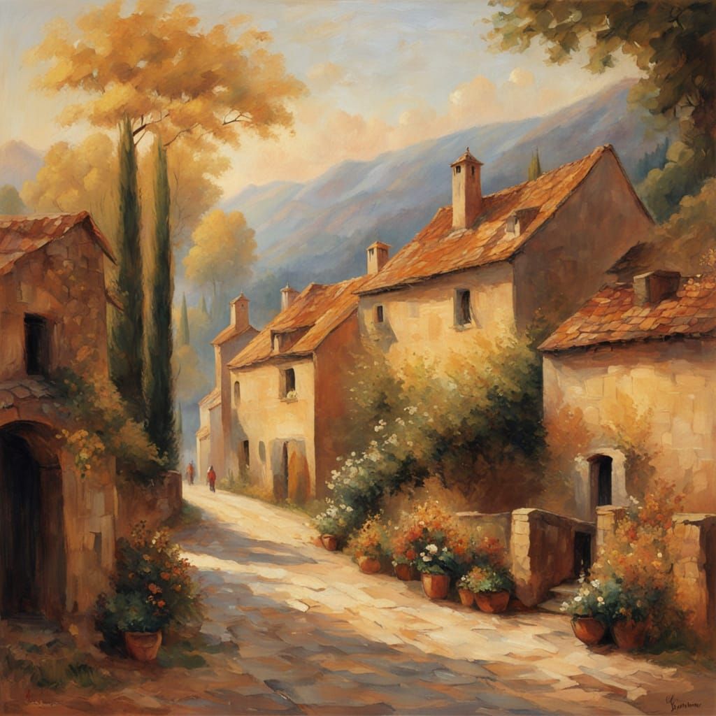 17th Century French Village in Warm Golden Light