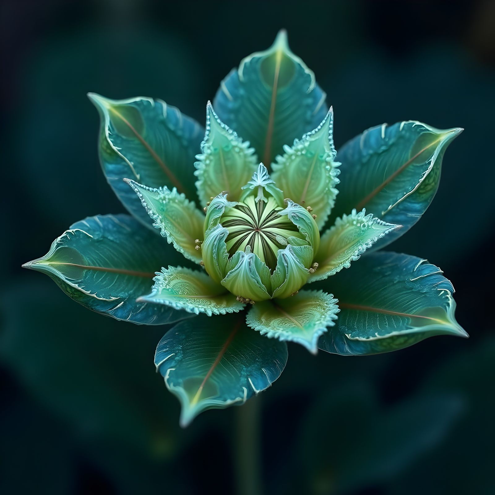 Fantasy Flower in Shimmering Blues and Greens