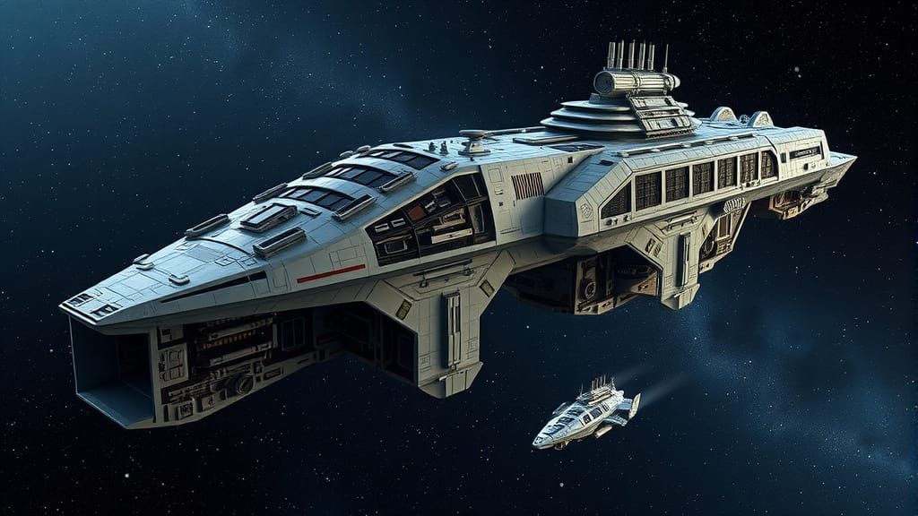 United Earth Research Starship R.M.S. DaVinci And Shuttle.