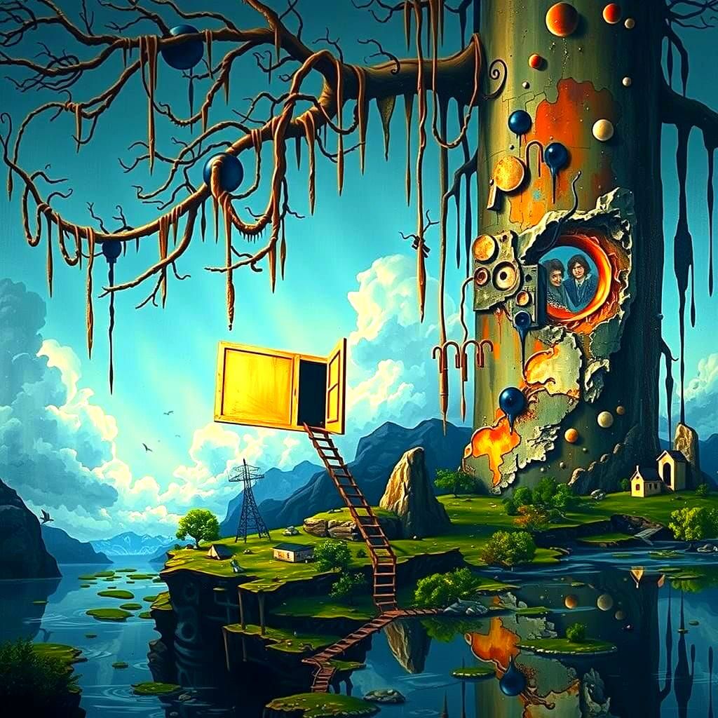 Surreal Floating Door to Mysterious Void: Dreamlike Art