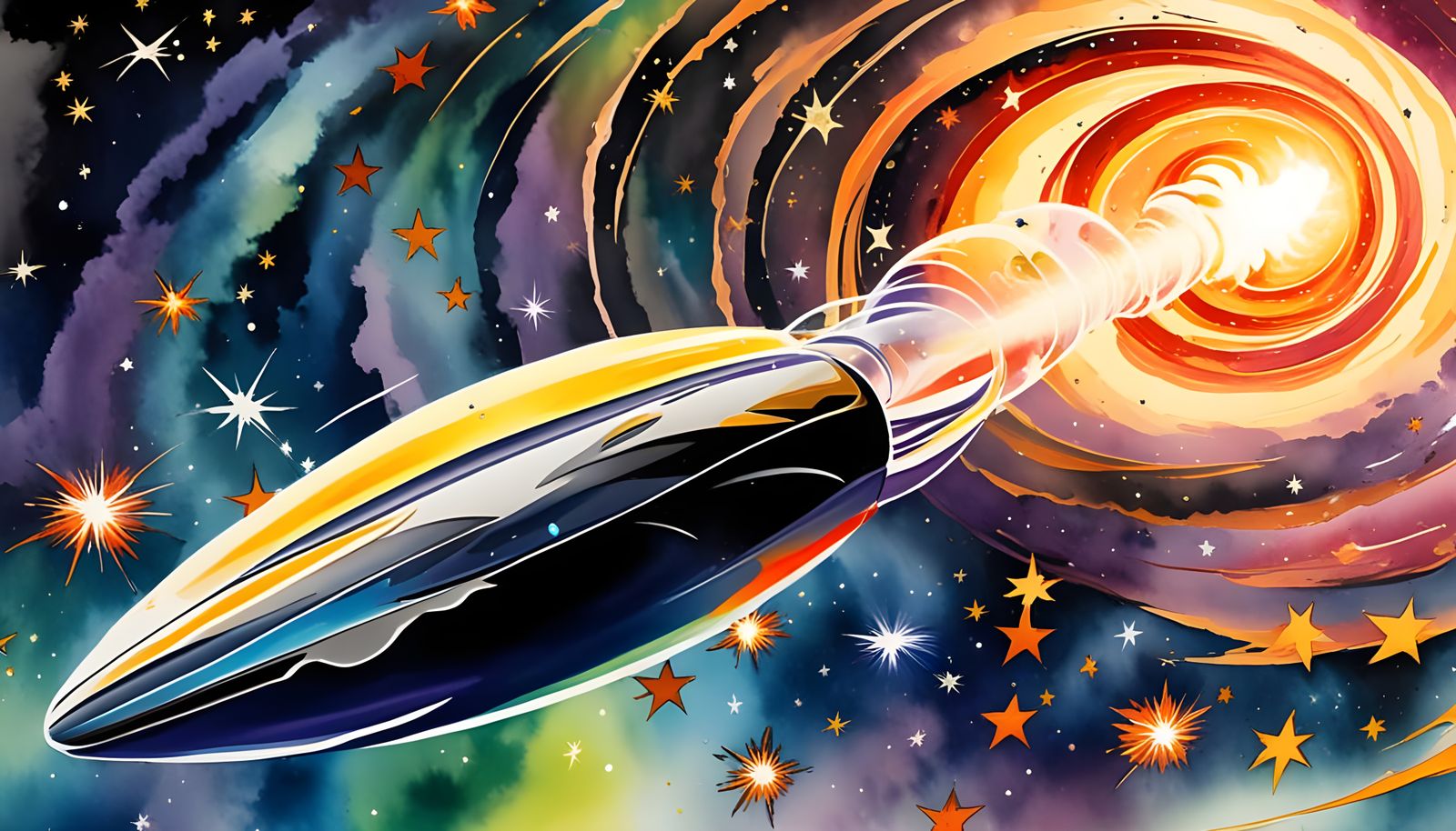 Ethereal Spacecraft Soars Through Starry Vortex in Vibrant C...