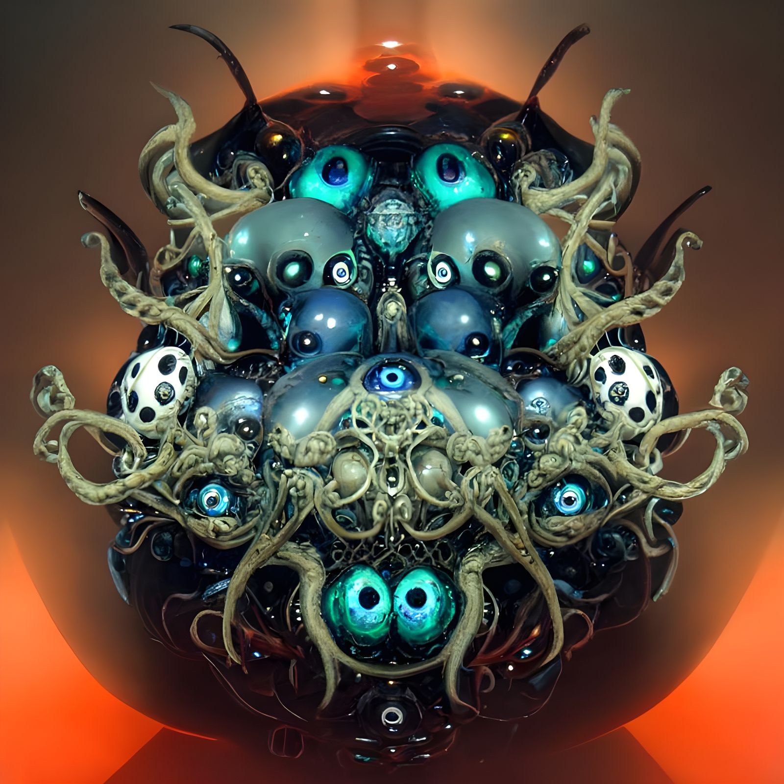 Eldritch Sphere of Eyes and Tentacles in Biopunk Style