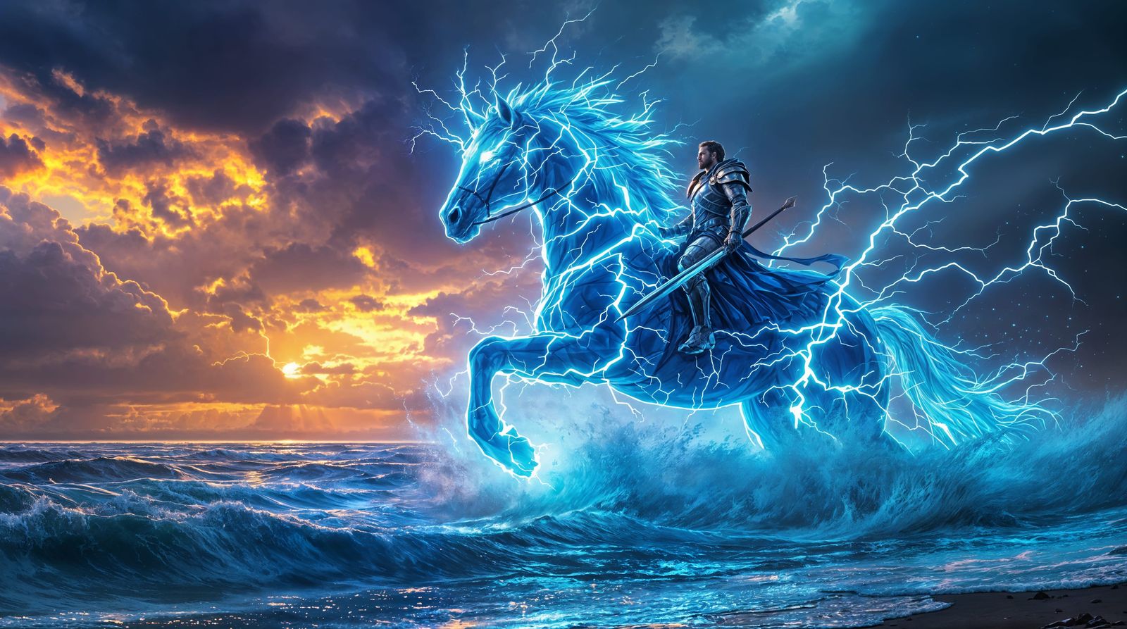 Electric Storm Warrior on a Lightning-Charged Steed