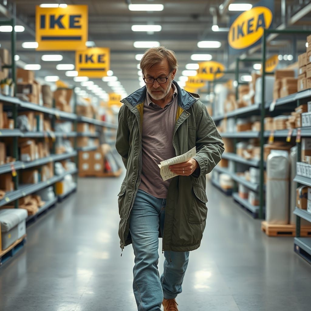 Man Navigating IKEA, Gritty Street Photography