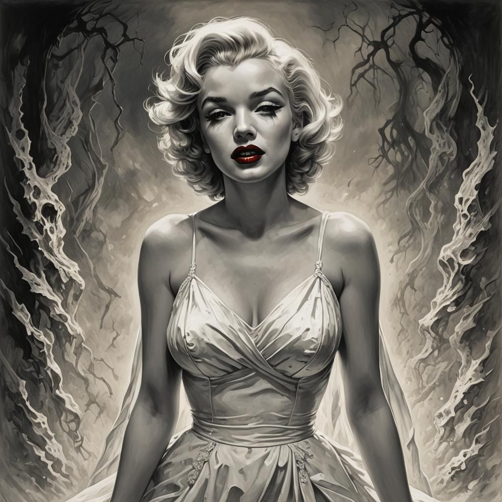 Monochrome Horror Figure in White Dress