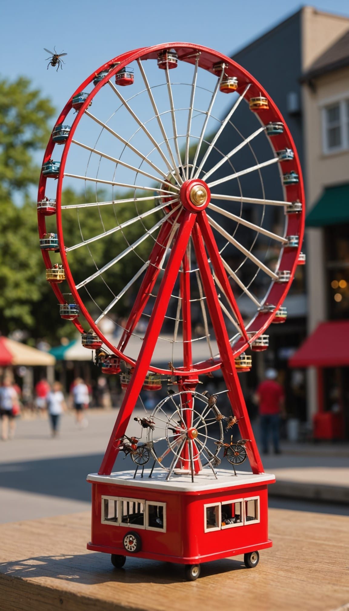 Miniature Ferris Wheel with Flies on Bicycle