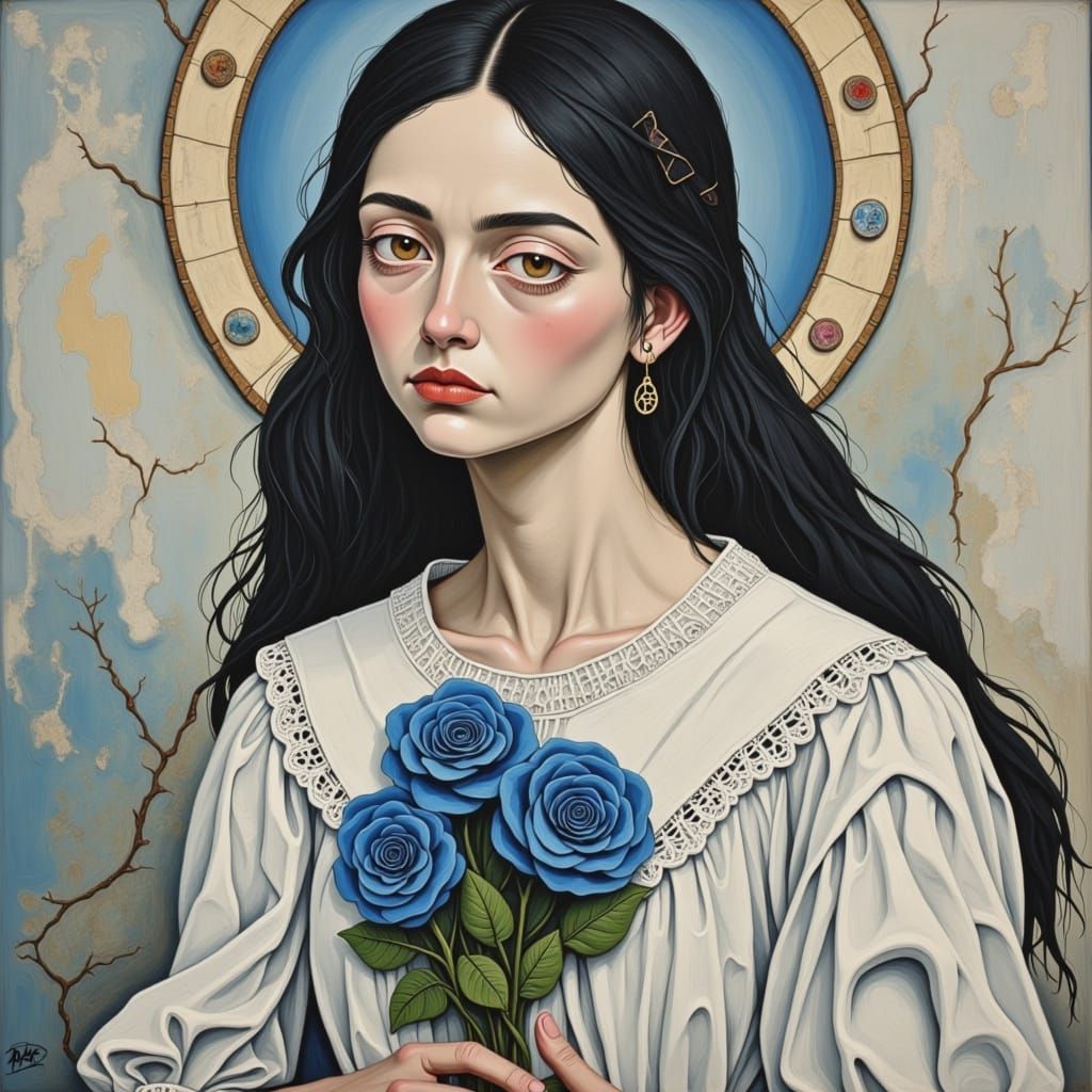 Saintly Woman with Roses in Classic Portraiture