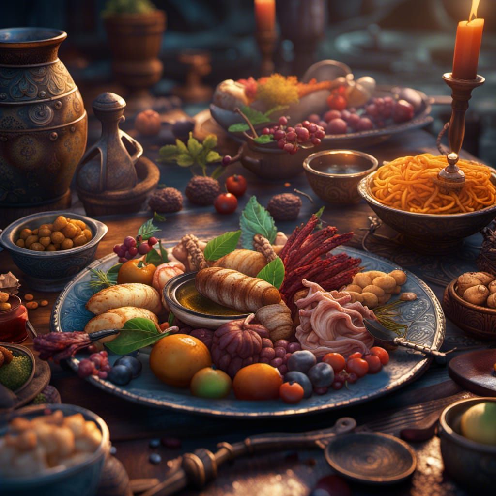 Detailed Food Plate in Fantasy Concept Art
