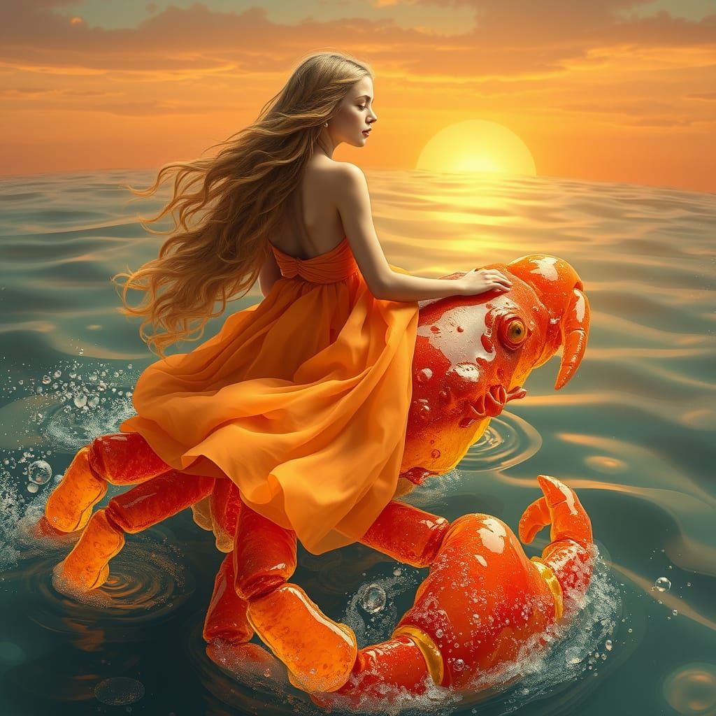 Woman Riding Gummy Crab in Soda Sea