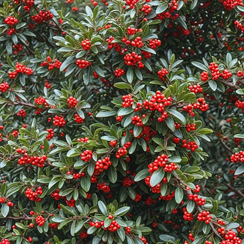 Pyracantha Bush Displaying Bright Red Berries