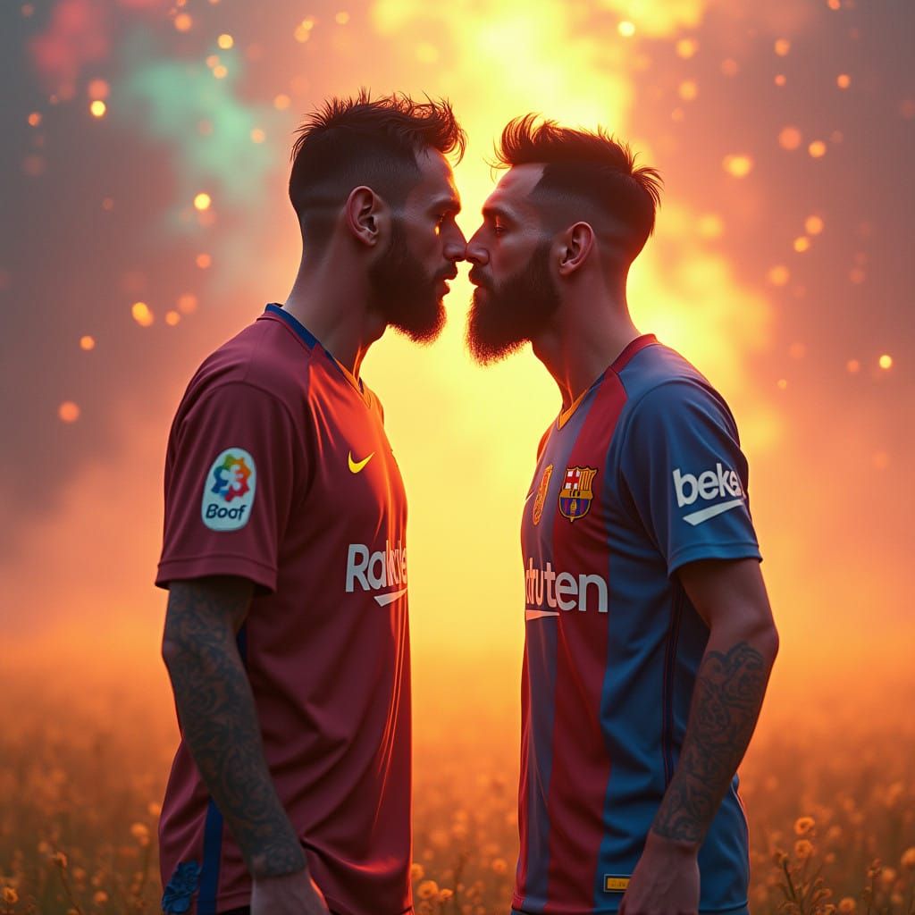 Neymar and Messi in Enchanted, Golden Hug