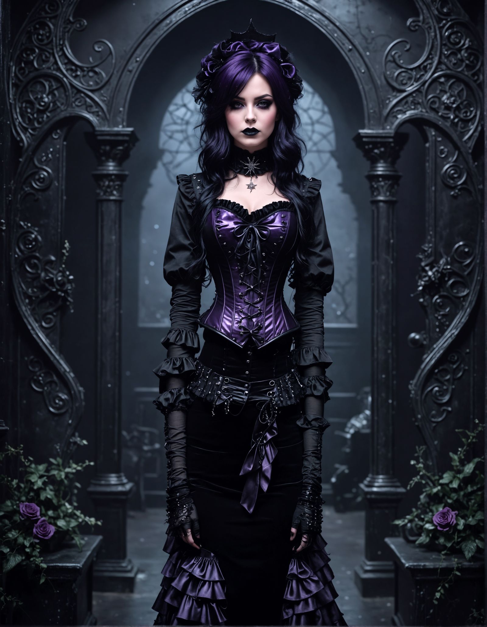 Gothic Goddess in Mysterious, Darkly Lit Atmosphere