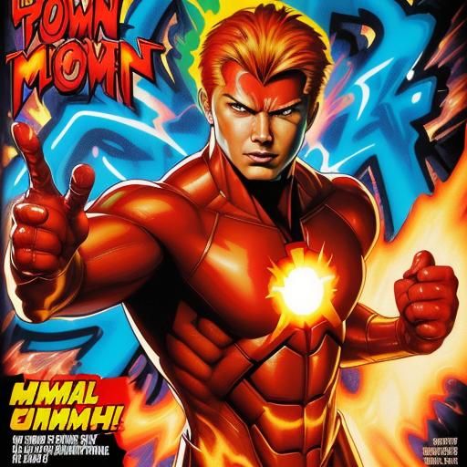 Human Torch Superhero Comic Book Cover Illustration