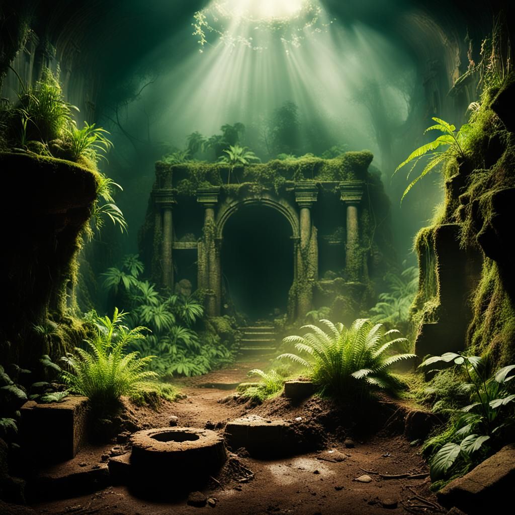 Mysterious Hole Filled with Artifacts: Cinematic Film Still