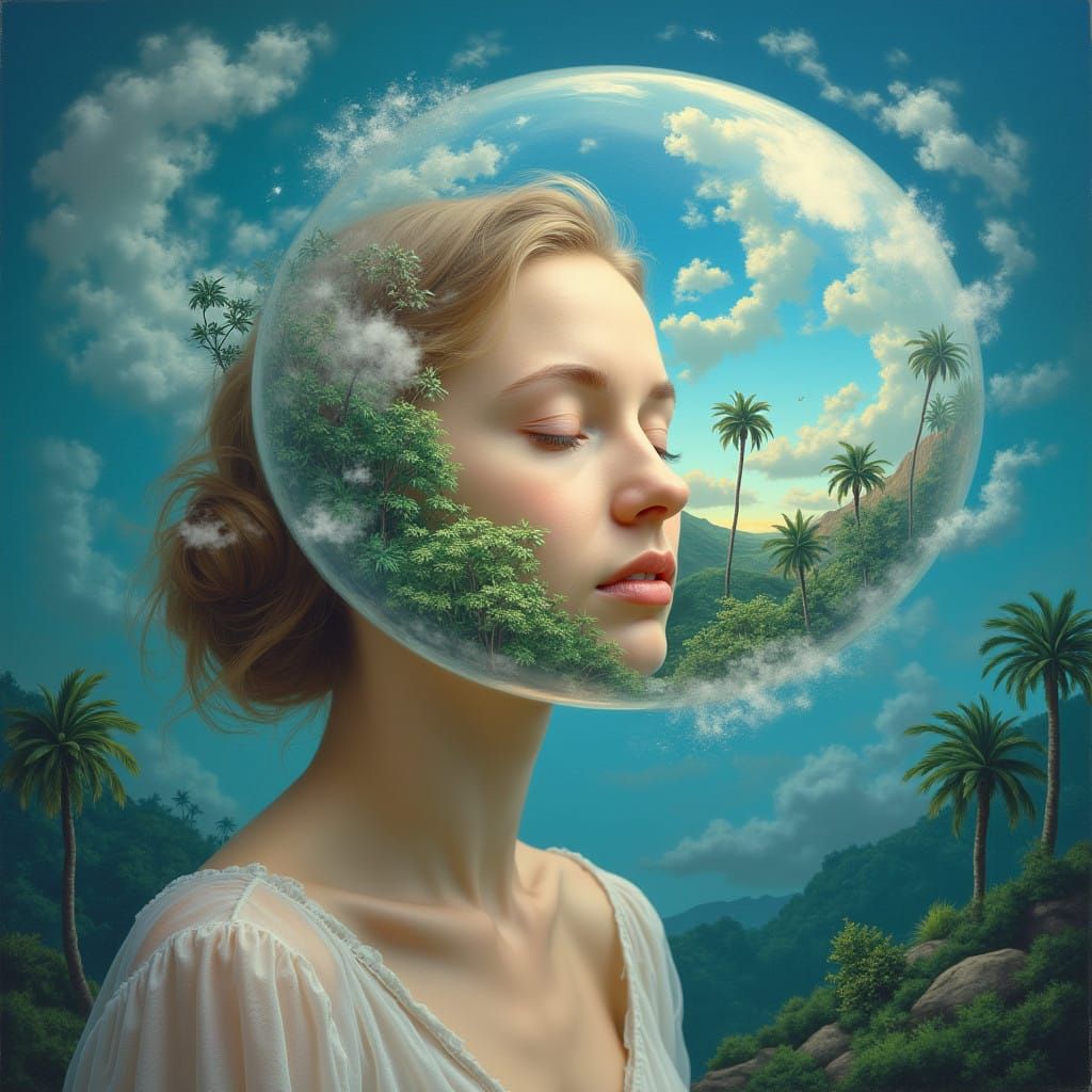Surreal Woman Enveloped in Ethereal Dreamscape
