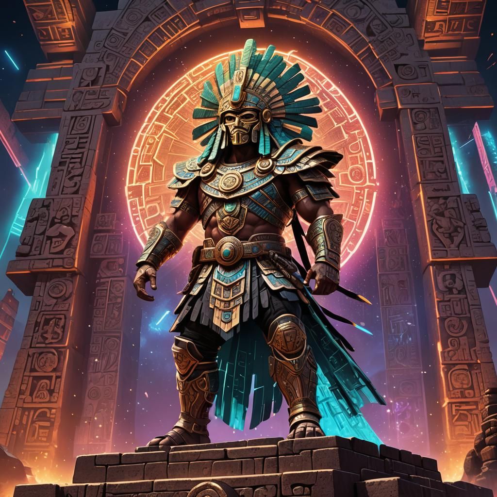 Mesoamerican Warrior in Dystopian Future, Anime Style