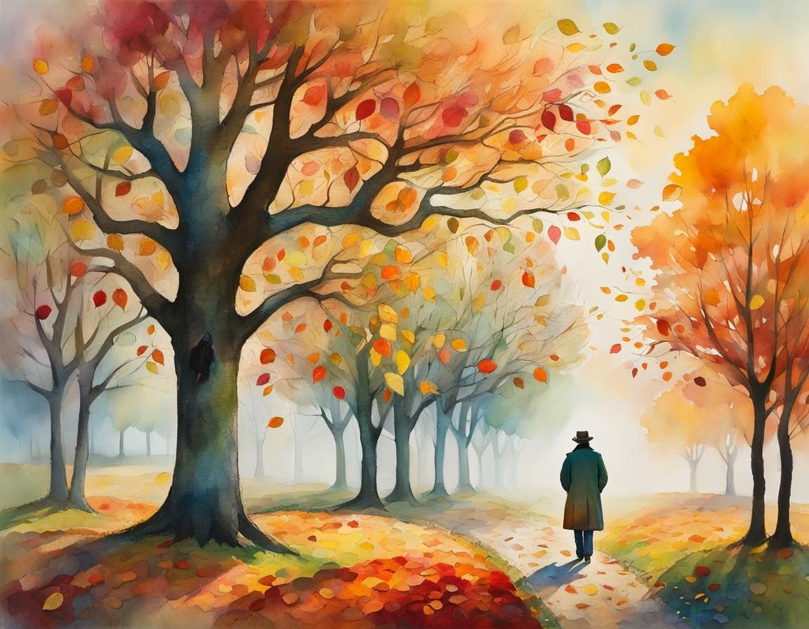 Whimsical Orchard Scene as Mixed Media Illustration