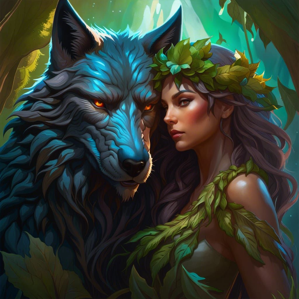 Werewolf and Dryad: Lovers of Nature in Detailed Portrait