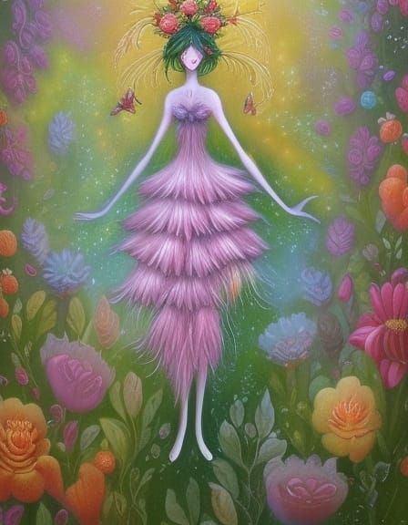 a beautiful anthropomorphic flower person romanticism oil on canvas beautiful complex detailed elegant ethereal fantasti...