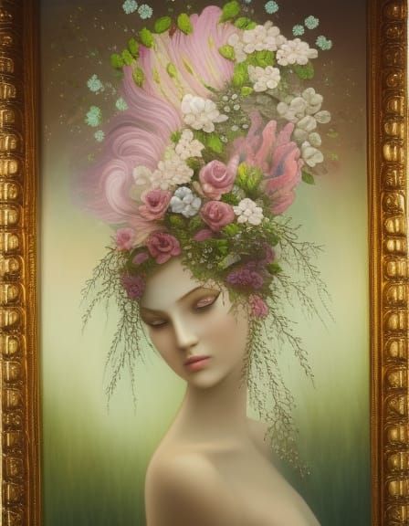 a beautiful anthropomorphic flower person romanticism oil on canvas beautiful complex detailed elegant ethereal fantasti...