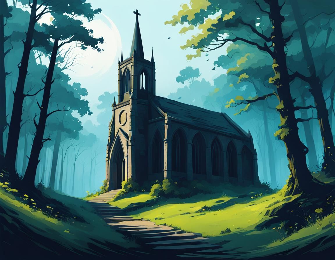 Eerie Ruins: Abandoned Church Digital Art