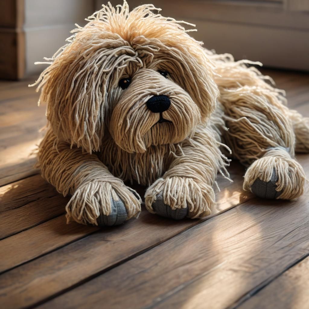 Fluffy Dog in Whimsical Textile Art Style