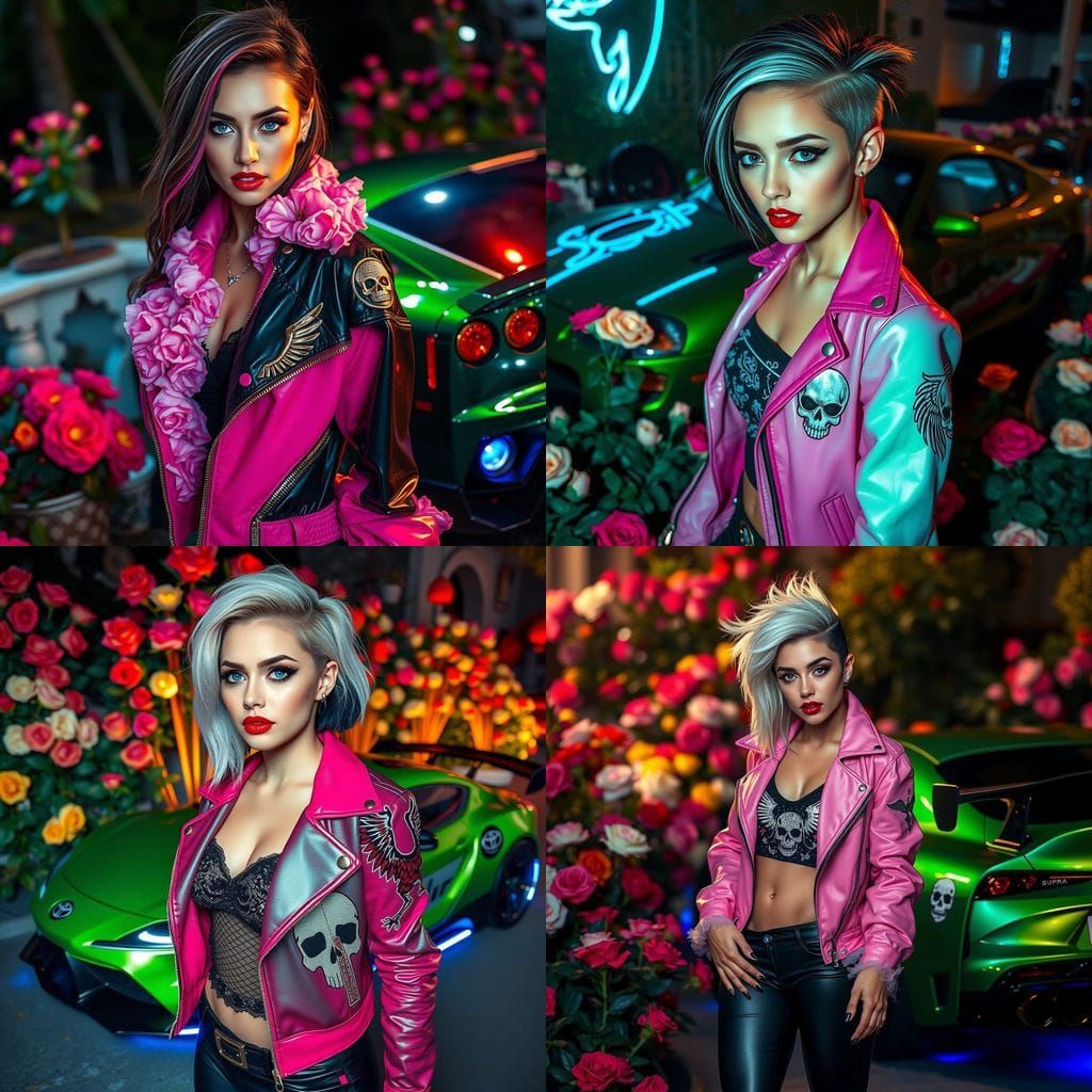 Mid 20s Woman in Asymmetrical Hair, Dual Hair Color, and Neo...