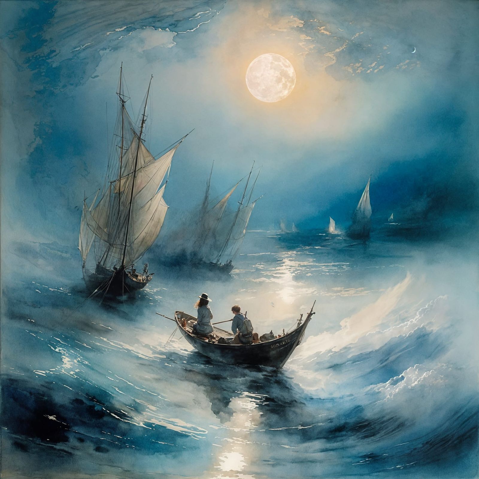 Ethereal Dreamscape: Impressionist Moonlit Seascape