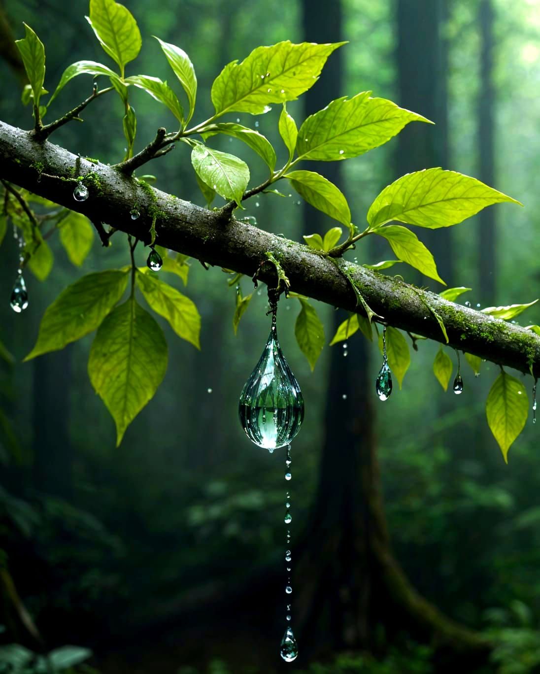 Forest Reflected in a Water Drop: Macro Photography