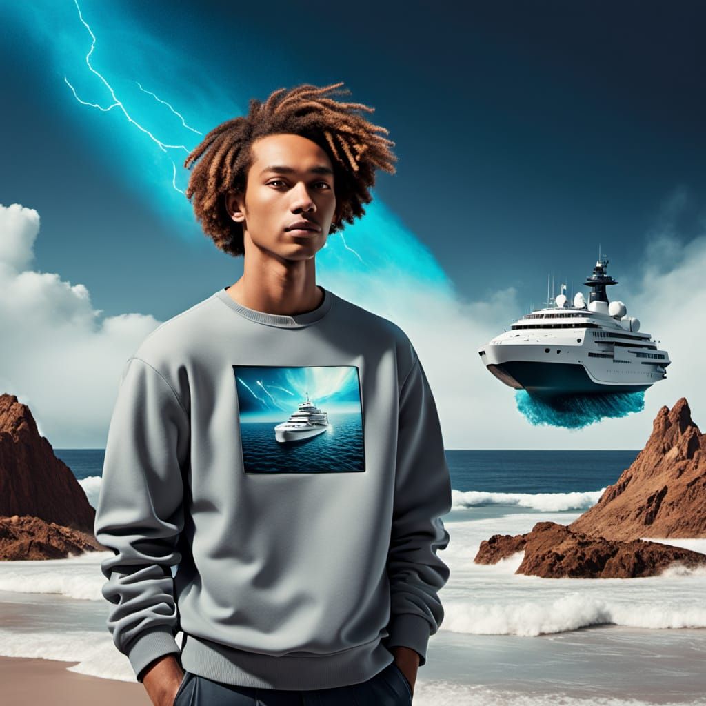 Teen Boy in Futuristic Holographic Setting