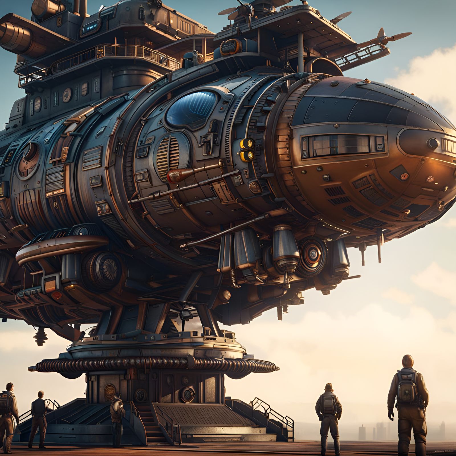 Dieselpunk Spaceship Landing Pad: Hyperdetailed Digital Art