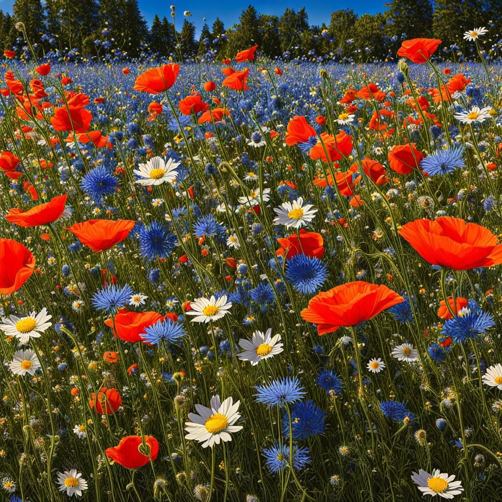 Hyperrealistic Wildflower Meadow in Full Bloom