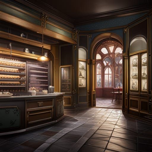 detailed modern French bakery, detailed matte painting, deep color, fantastical, intricate detail, splash screen, compl...