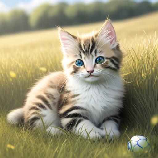 Fluffy Kitten Plays in Sunny Meadow