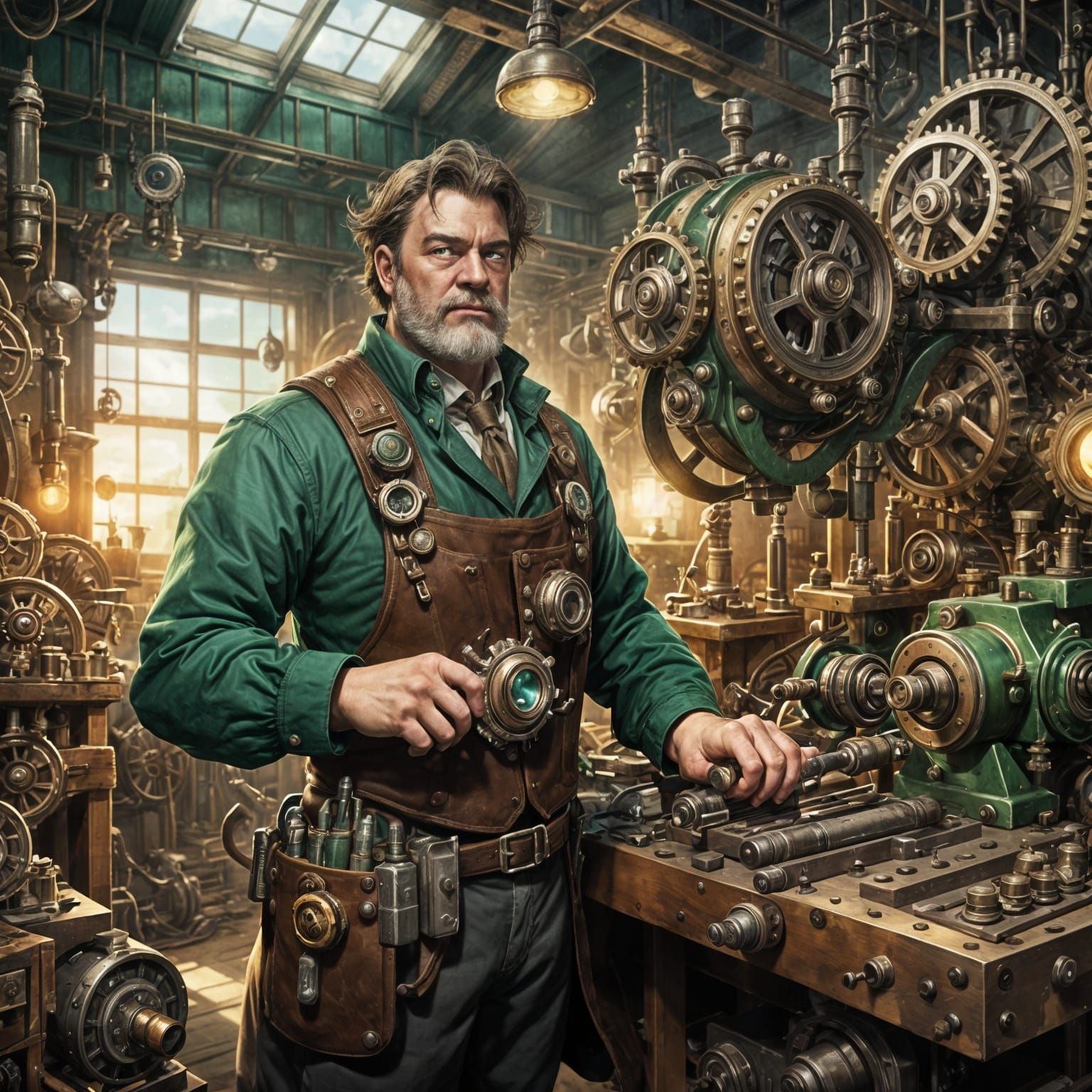 Steampunk Mechanic in Anime Style, Detailed 3D Render