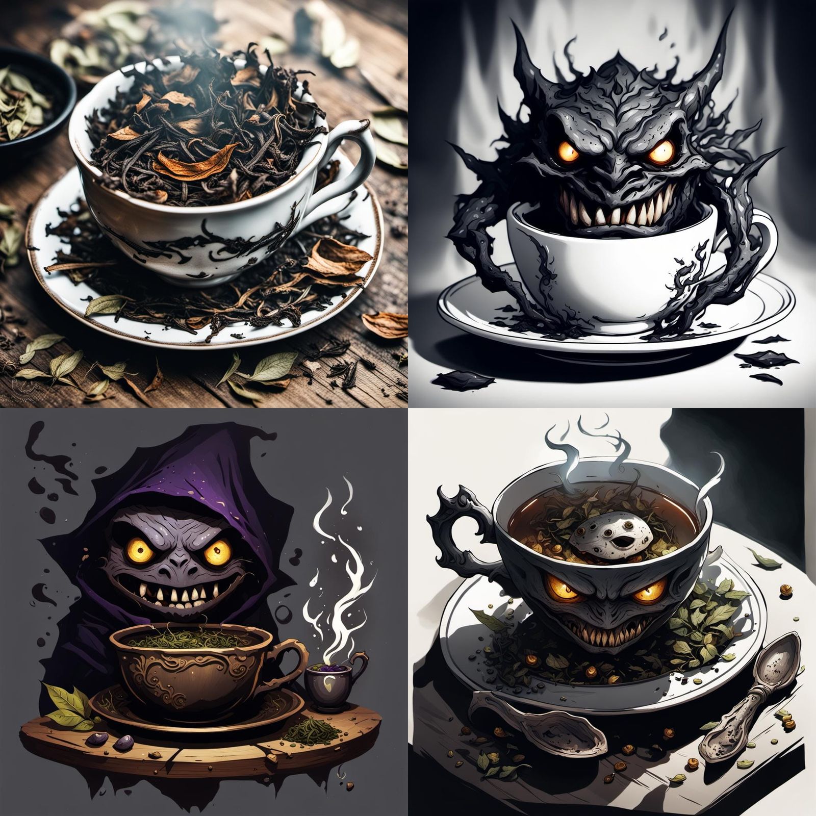 Menacing Tea Leaf Face in Dark Fantasy Style