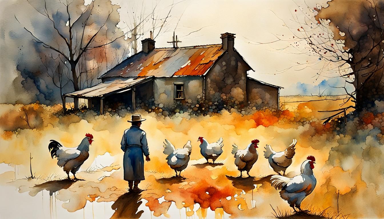 Surreal Farmhouse Landscape in Expressionist Style