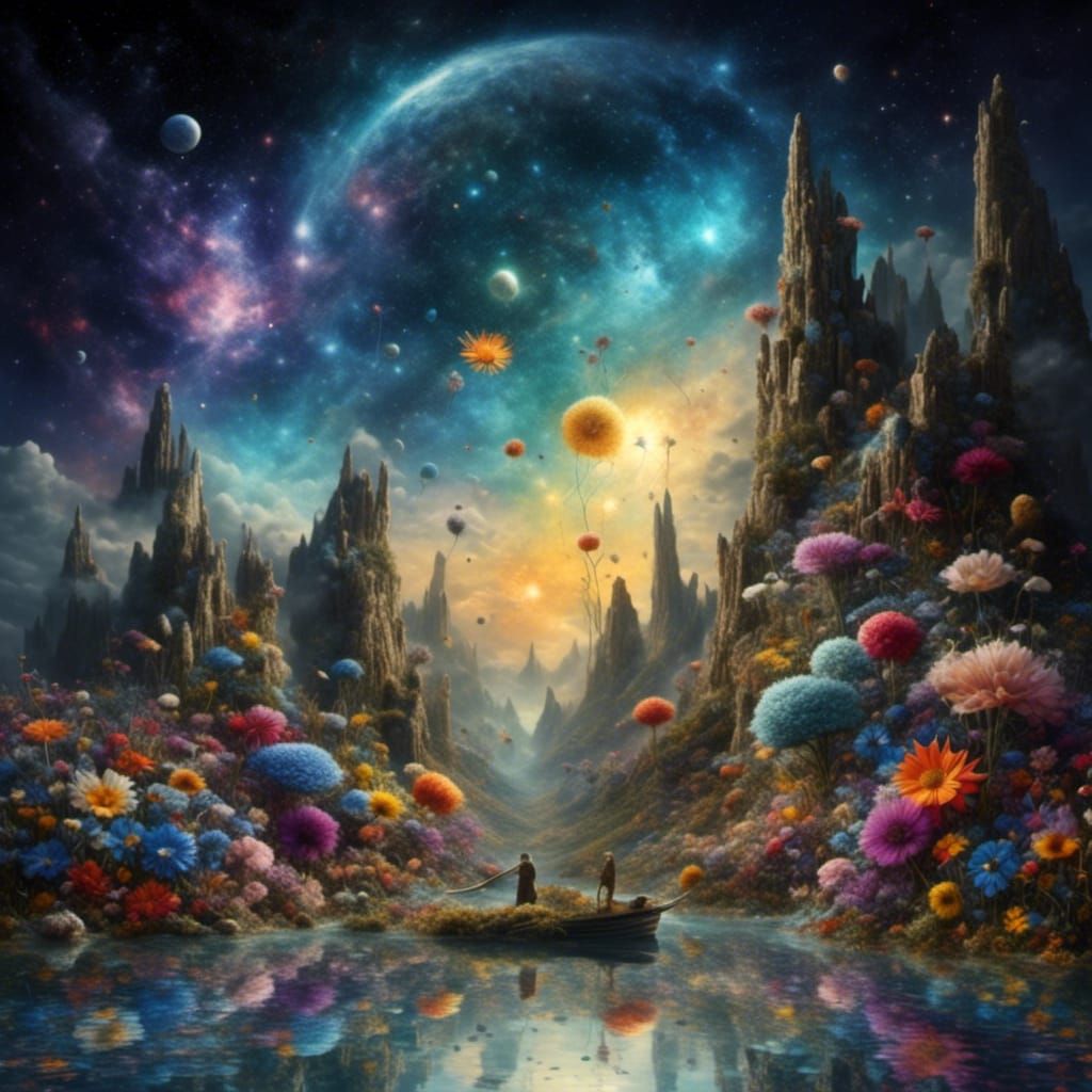 Surreal Fantasy Landscape with Bioluminescent Crystals